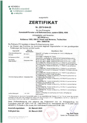 OSVĚDČENÍ ALUPLAST IDEAL 4000 OKNA DE